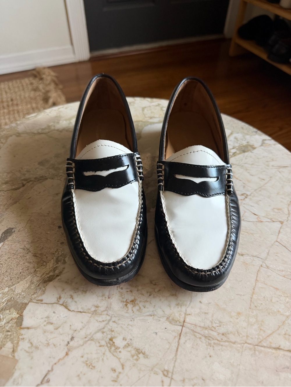 Classic Two-Tone Black and White unisex Penny Loafers